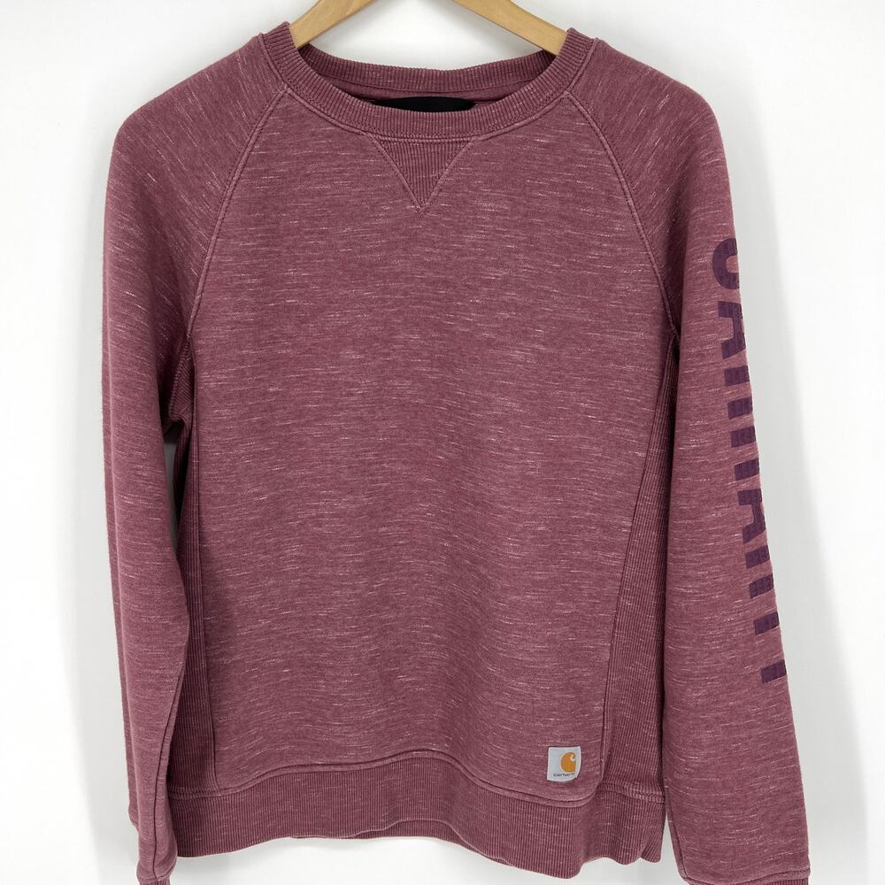Carhartt Womens Logo Sleeve Pullover Sweatshirt in Berry Cotton Blend Size M